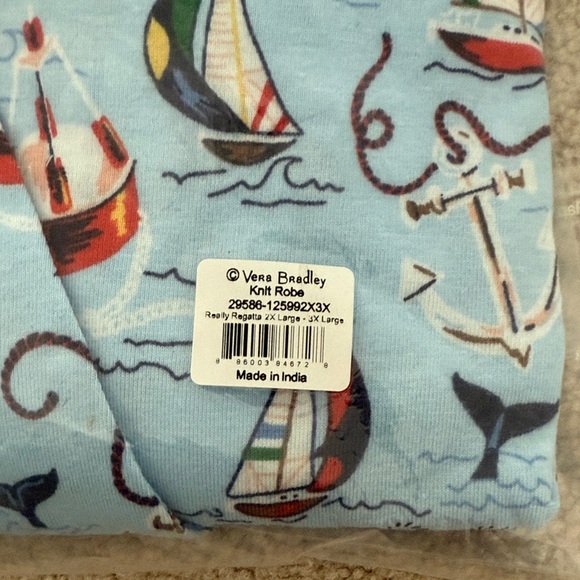 Vera Bradley Light Blue Knit Robe with Red and White Accents - Picture 4 of 4